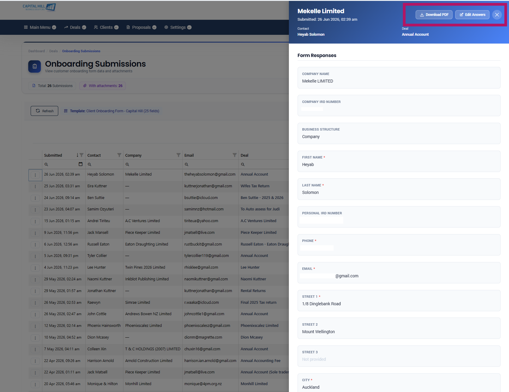 Proffa screenshot: 9. Onboarding Submissions