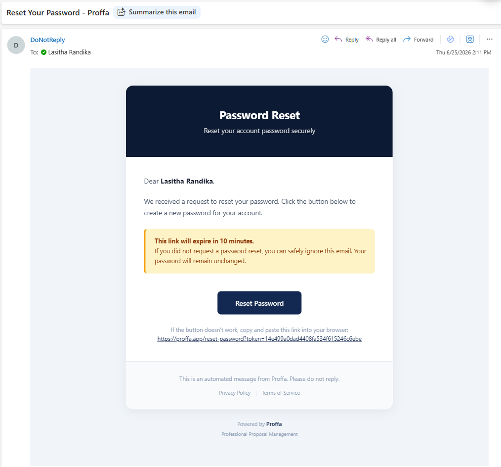 Proffa screenshot: 2.2  Step B - Open the Link in Your Email
