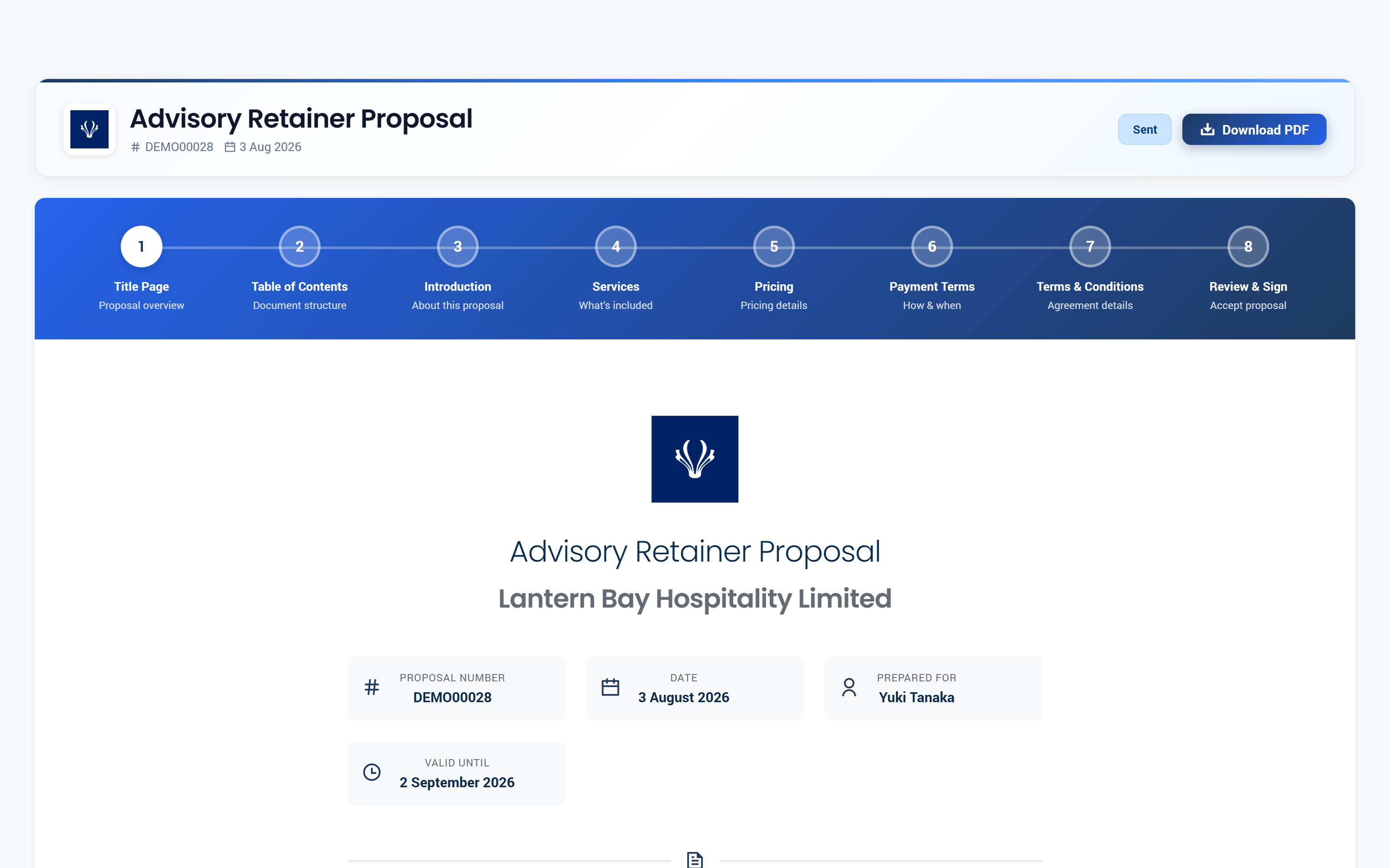Proffa screenshot: 5.  What the Client Sees & How They Sign