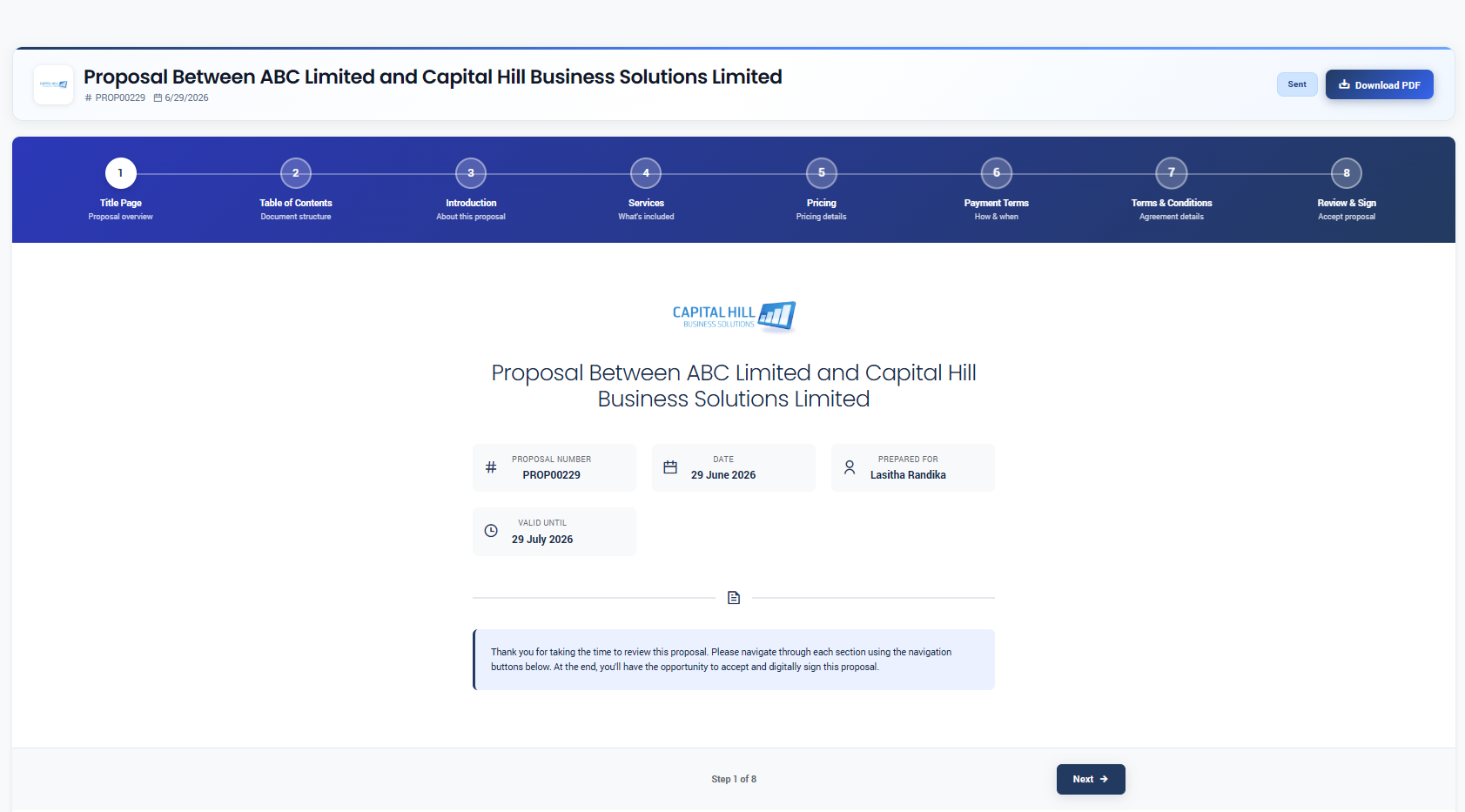 Proffa screenshot: 5.  What the Client Sees & How They Sign