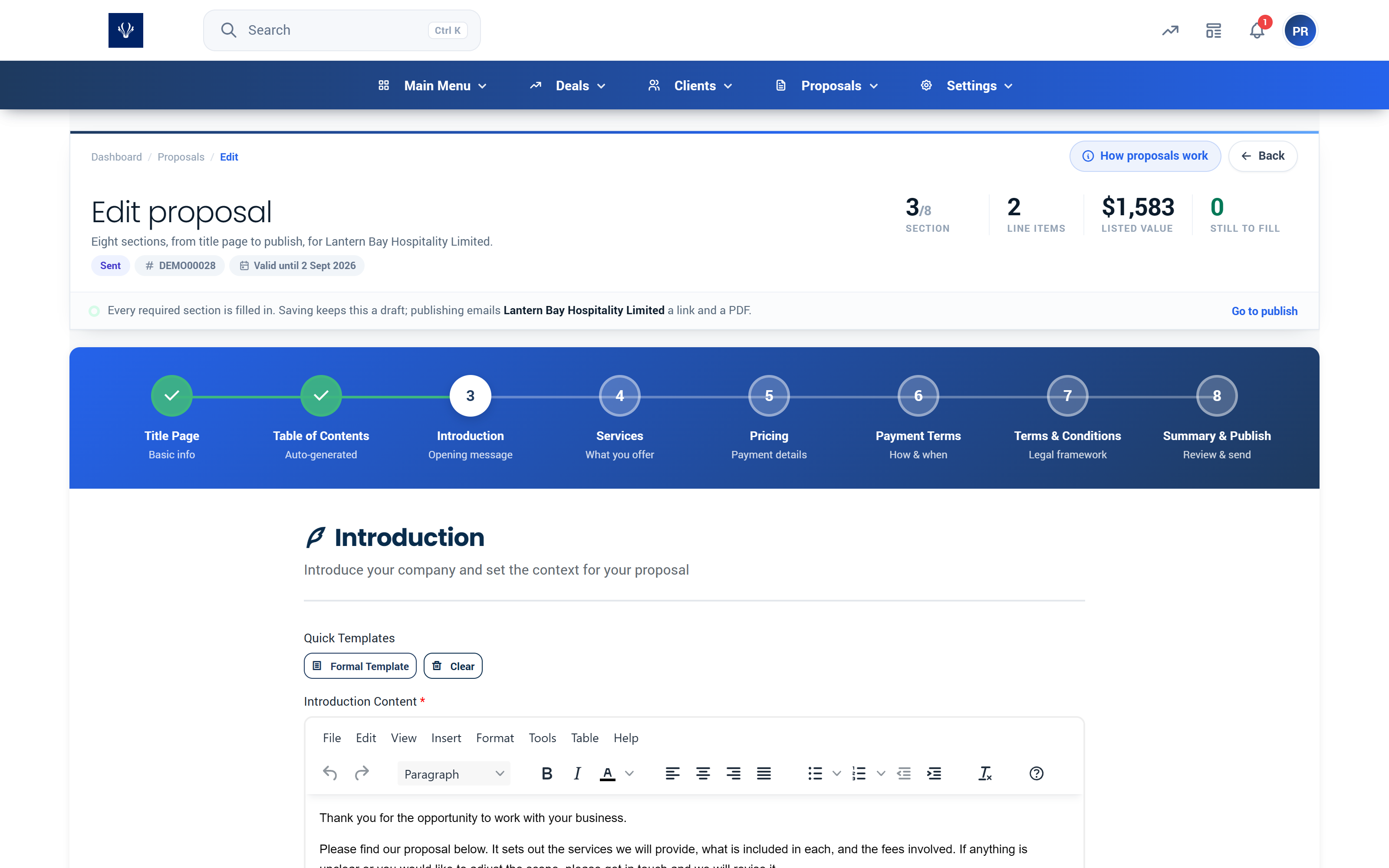 Proffa screenshot: 3.3  Step 3, Introduction