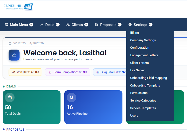 Proffa screenshot: 2.  Opening the Settings Menu