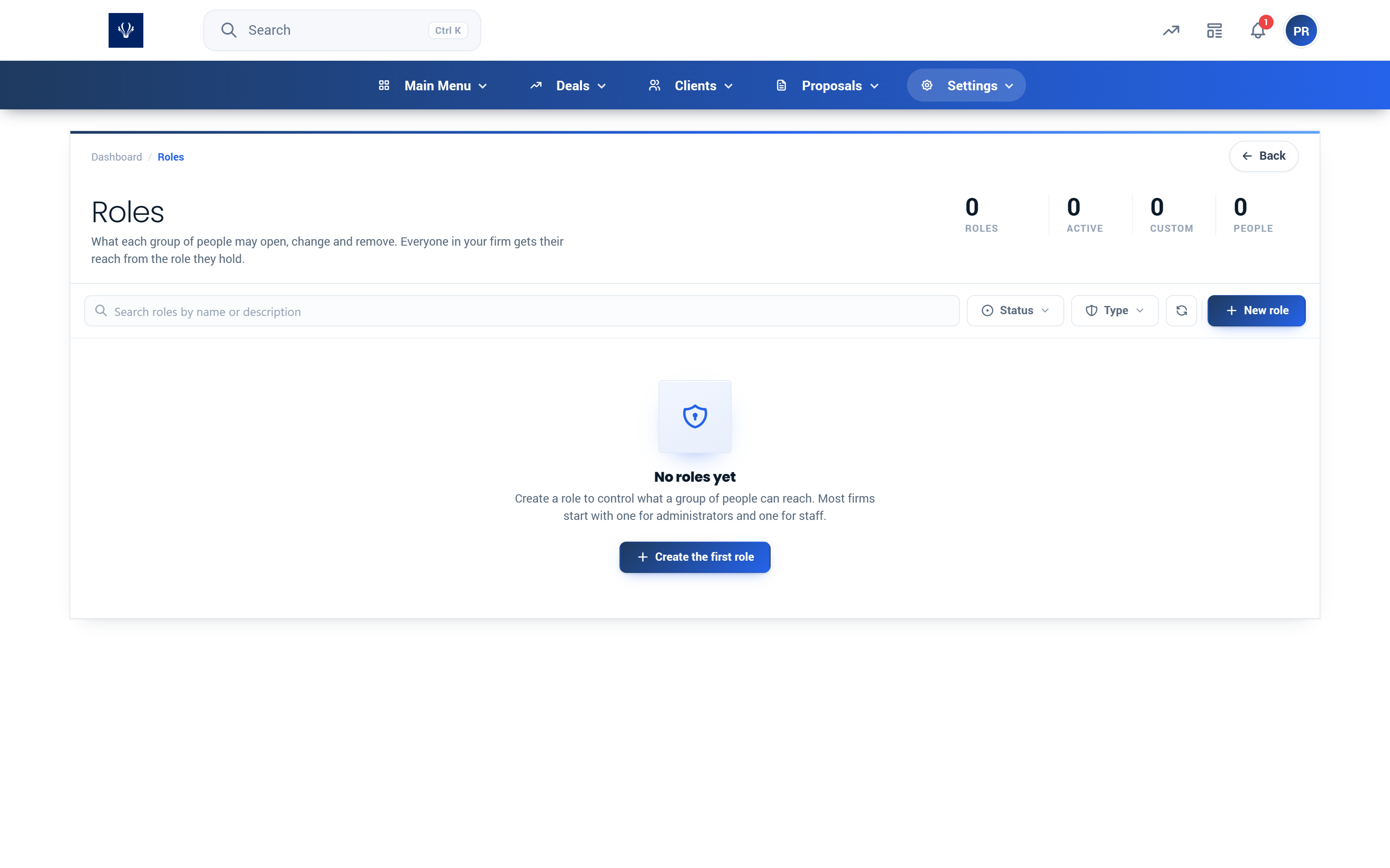 Proffa screenshot: 3.2.  Roles