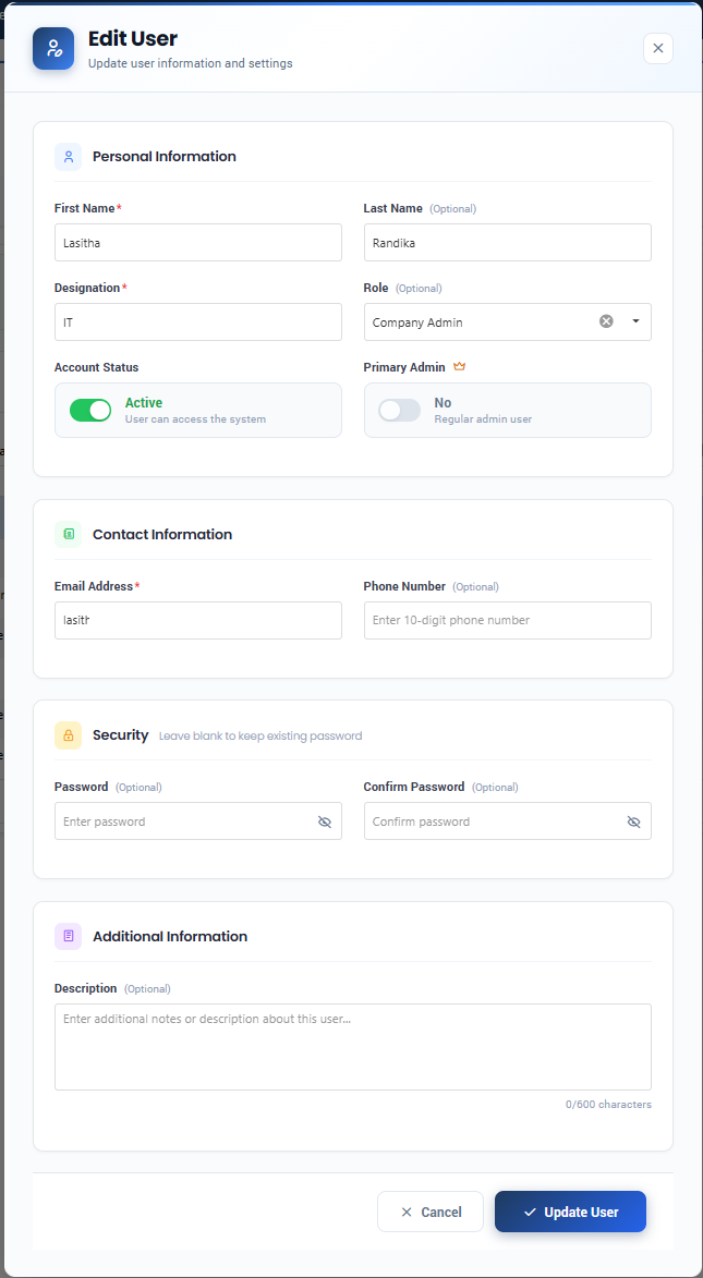 Proffa screenshot: 3.4.  Service Categories