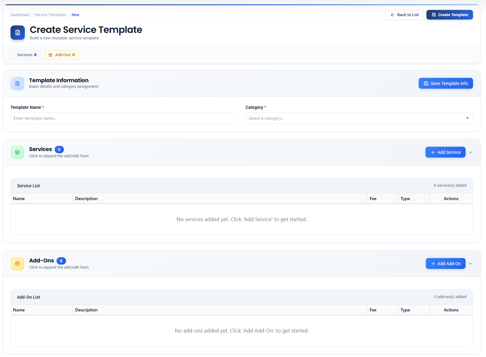 Proffa screenshot: 3.5.  Service Templates